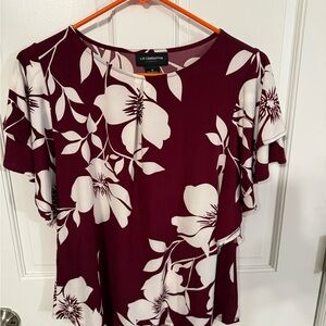 Liz Claiborne Burgundy and White Floral Blouse